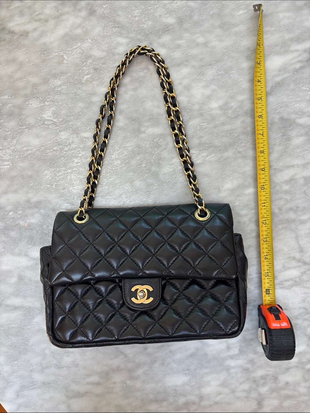 Chanel Double Flap Black Lambskin Quilted Chain-Handle Shoulder Bag - Picture 11 of 12